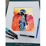 Black Woman dessin dart à lencre et peinture acrylique pour décoration DEY073b_125€