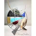 Vitrail Tiffany circulaire sur socle en acier, pour une décoration étonnante FOKC140c_185€