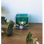 Photophore en verre émeraude vitrail et plumes métal FOKC268_30€