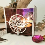 Photophore vitrail grenat prune arbre de vie décoration méditation FOKC369e_50€