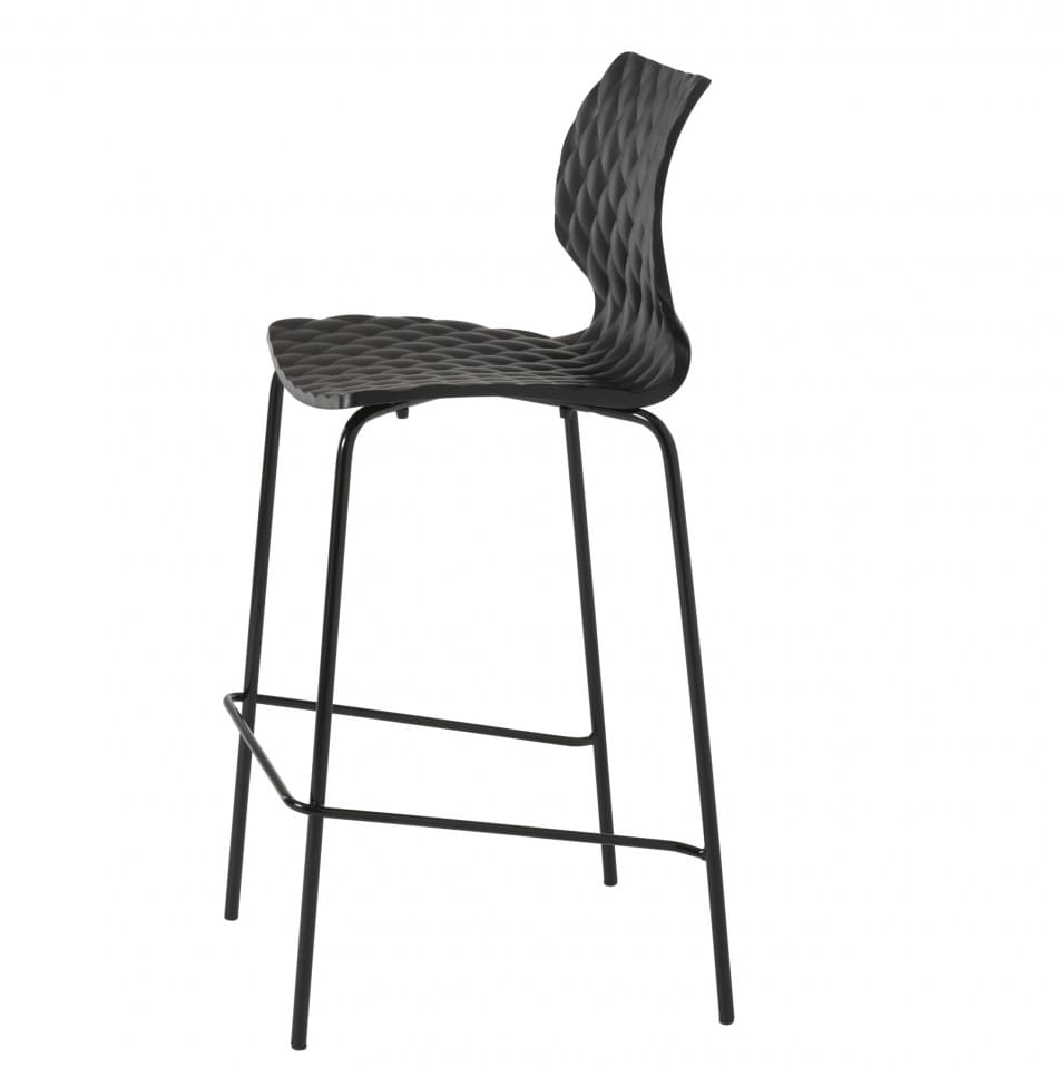 Chaise haute de bar DIAMS 76CM coque gaufrée et pieds acier - Minimum 4 chaises