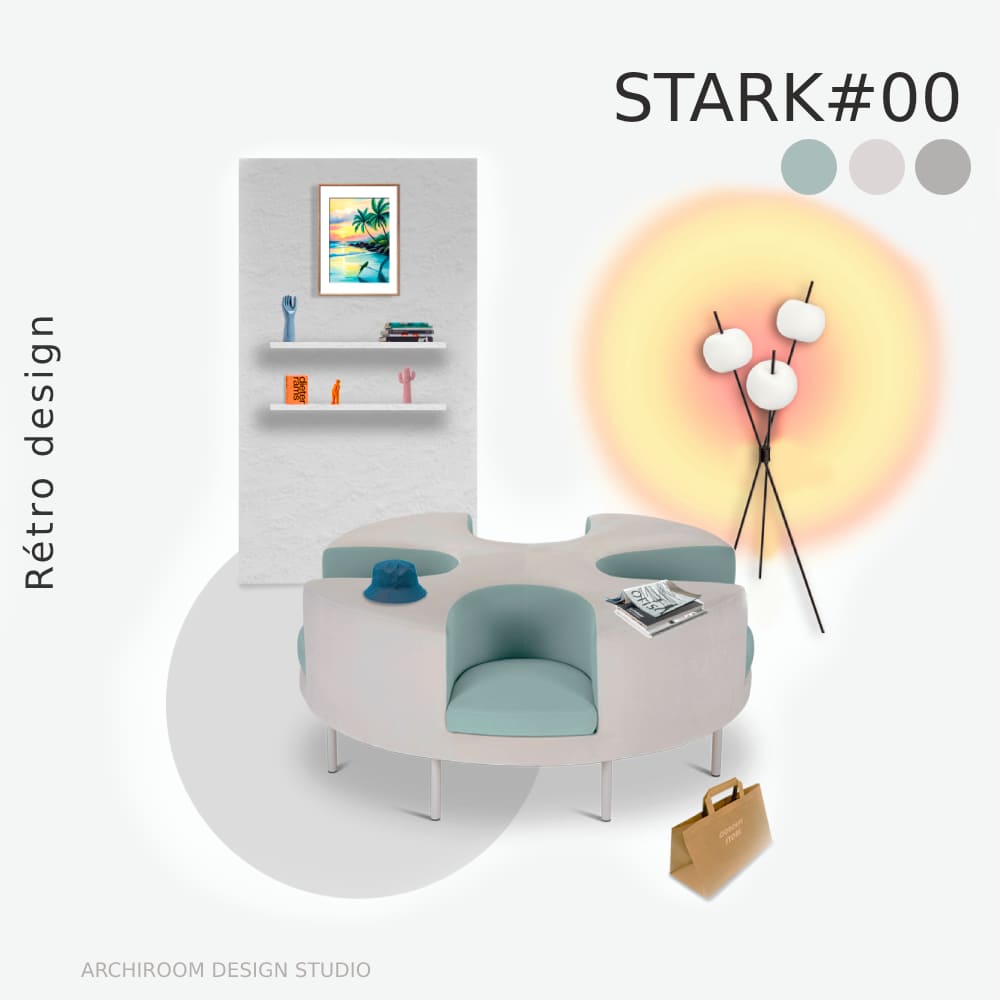 Banquette ronde 4 places design STARK pour salle d\'attente - 160cm