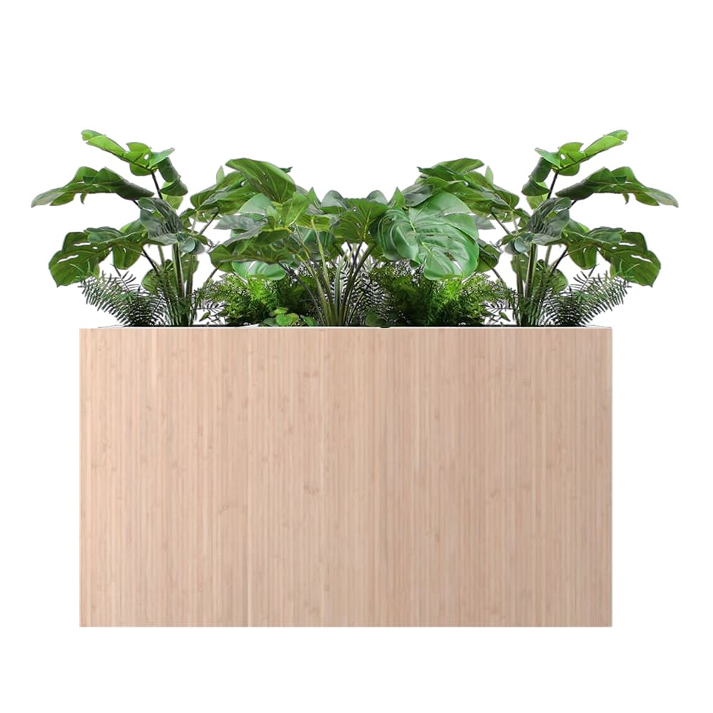 bac-separateur bambou avec plante artificielle monstera - rectangulaire