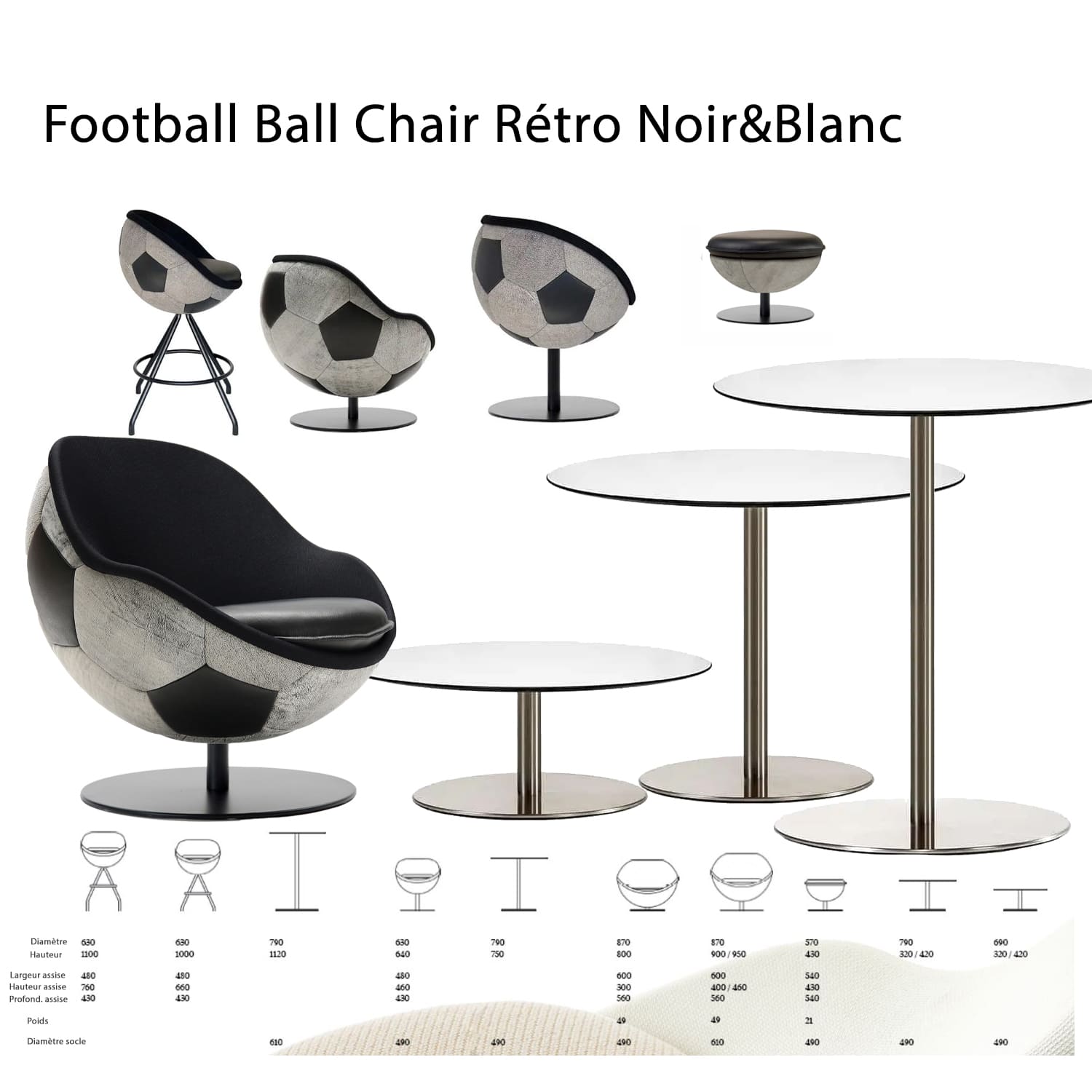 fauteuil club de football Telstar Durlast noir et blanc vintage