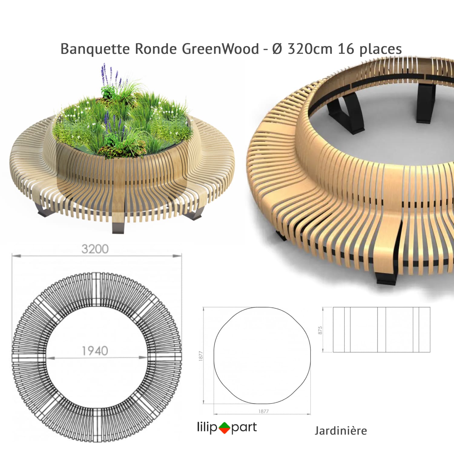 banquette ronde convexe bois durable ecoresponsable