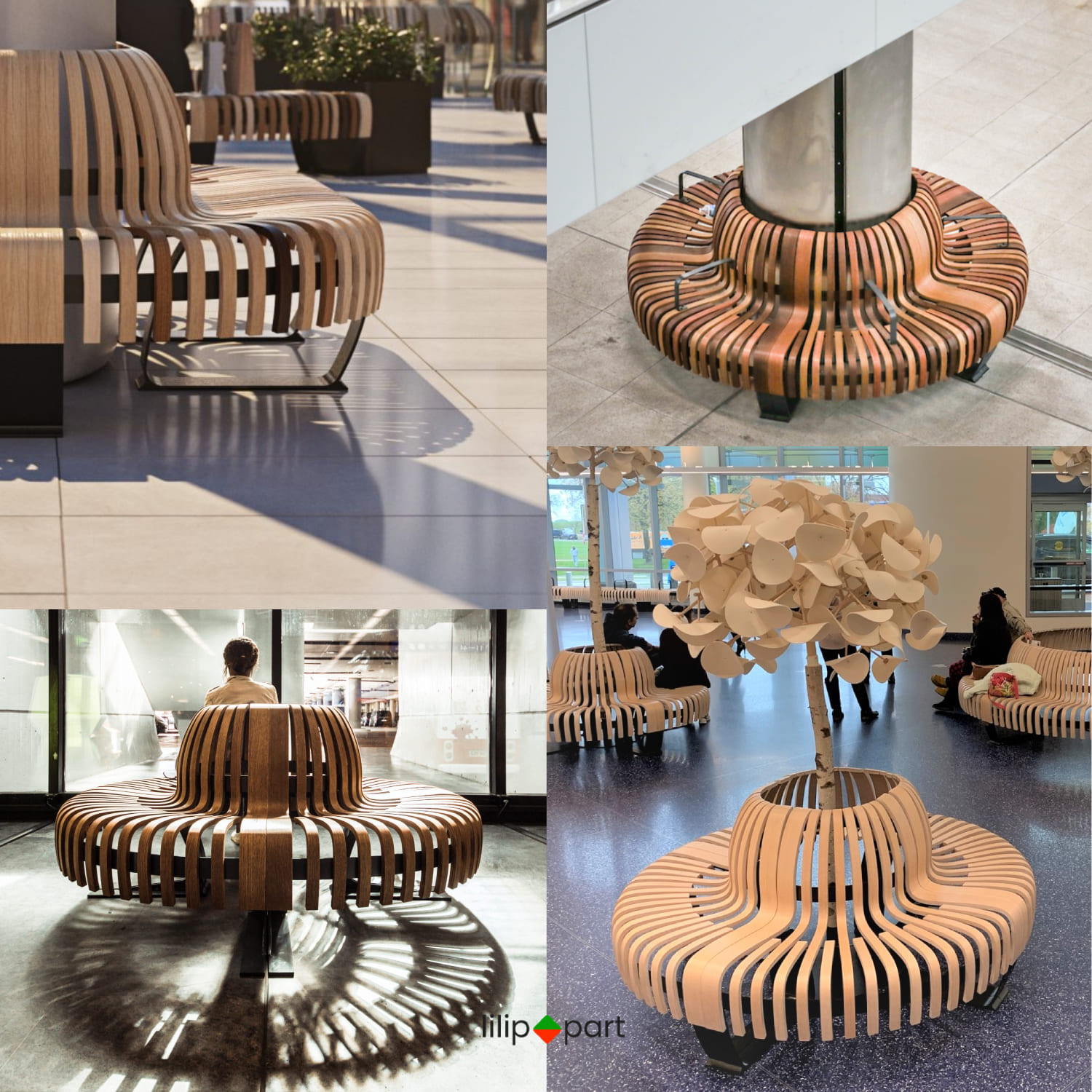 galerie marchande banquette ronde bois durable ecoresponsable