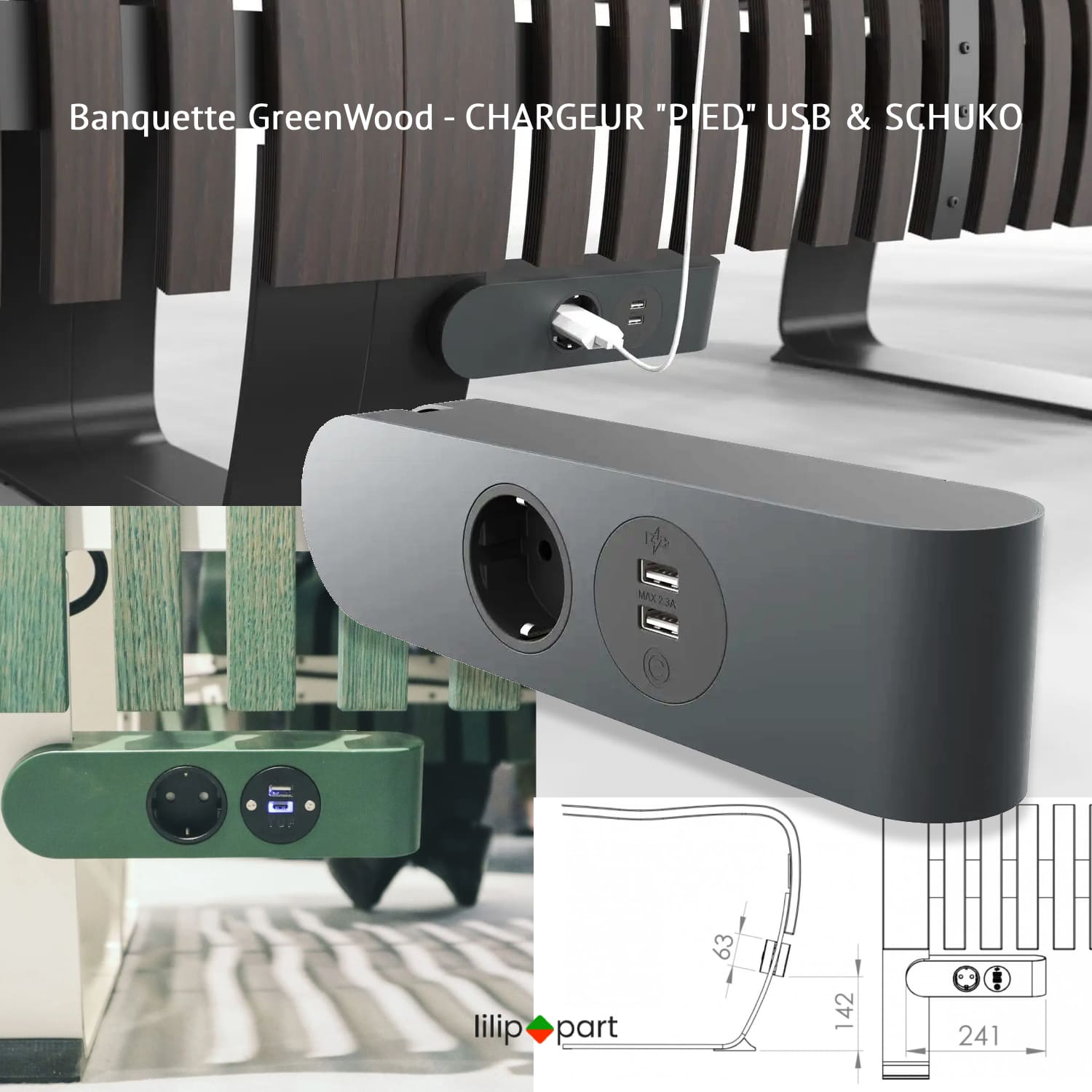 banquette usb schuko bois durable ecoresponsable