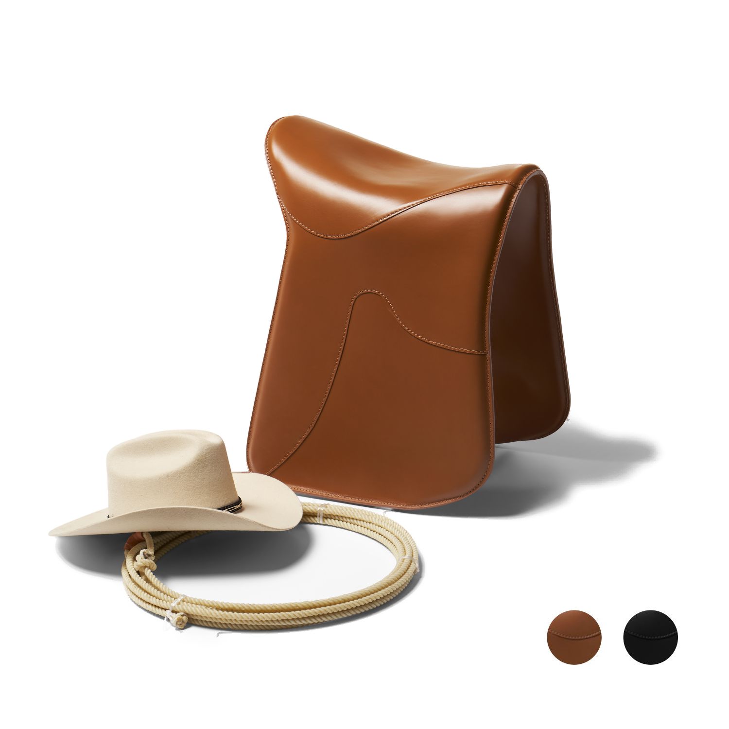 Tabouret en Cuir SELLE à Cheval Far West - Cuir Noir ou Marron
