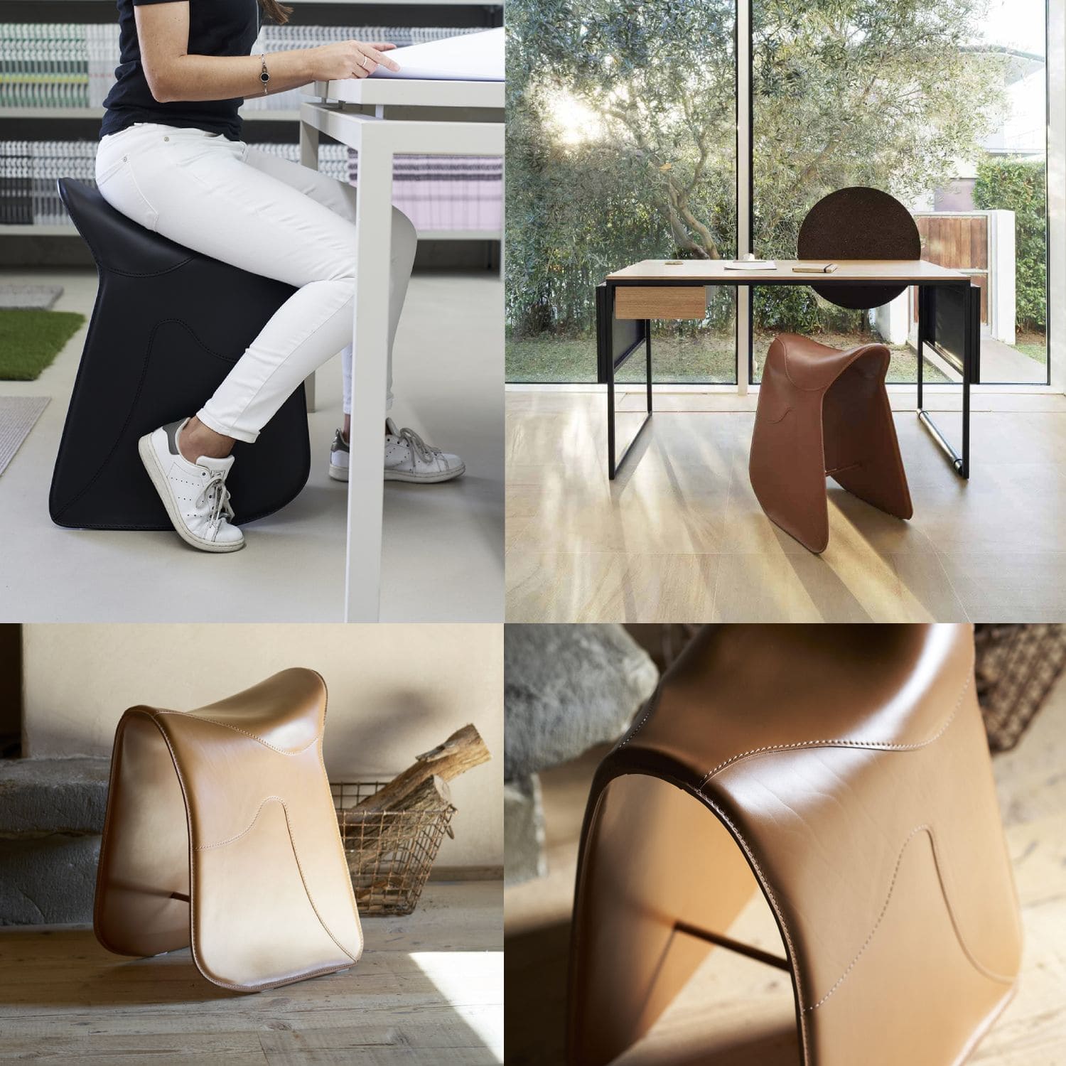 Tabouret pouf Cuir Selle Cheval