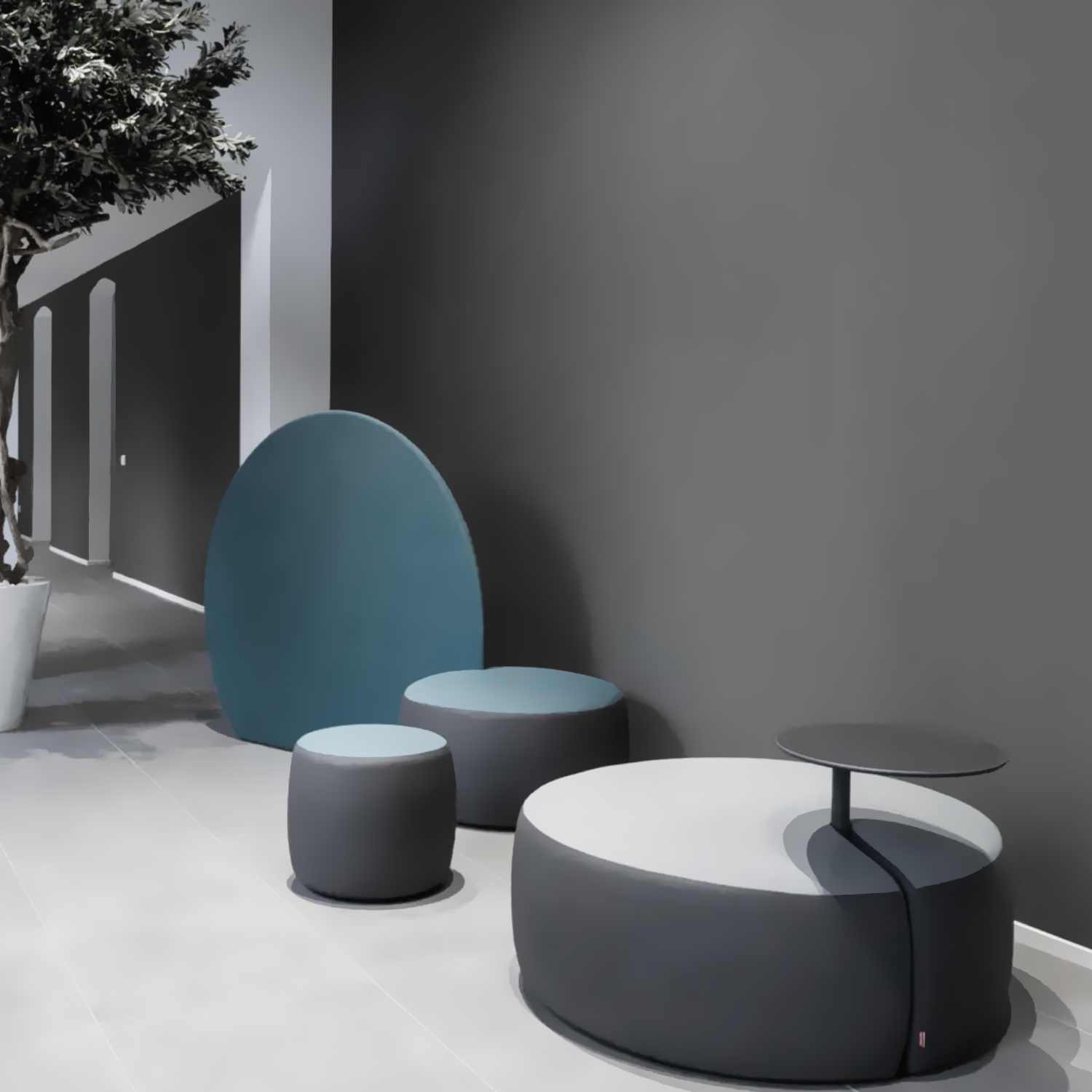 pouf avec tablette bureau salle de repos