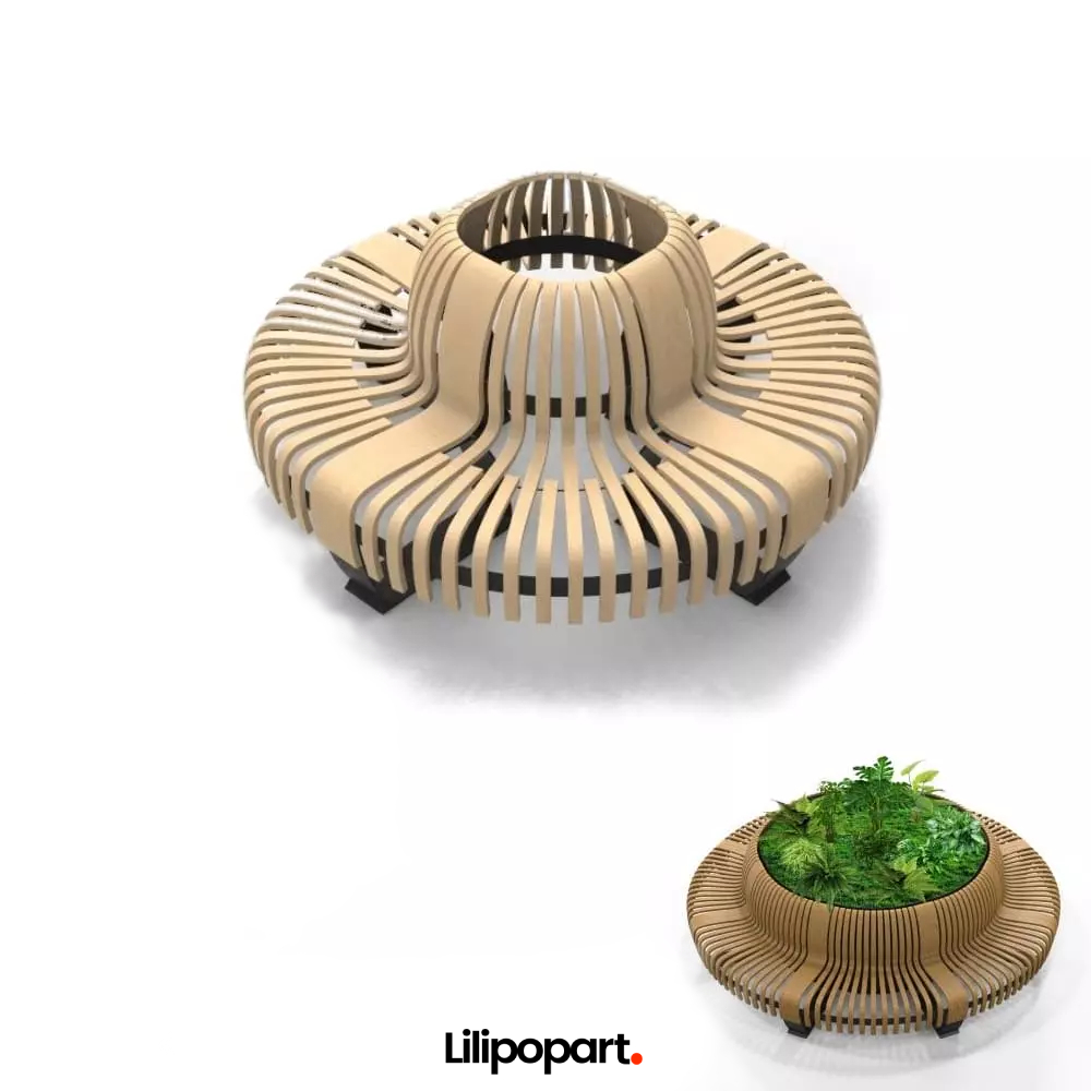 Banquette RONDE GreenWood en Bois Durable Écoresponsable - 8 à 16 places - Modulable