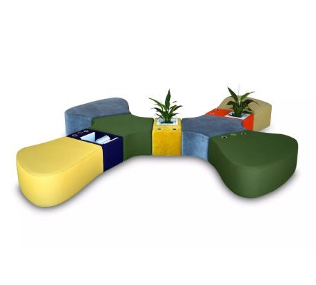 Banc et pouf modulaires vegetalises