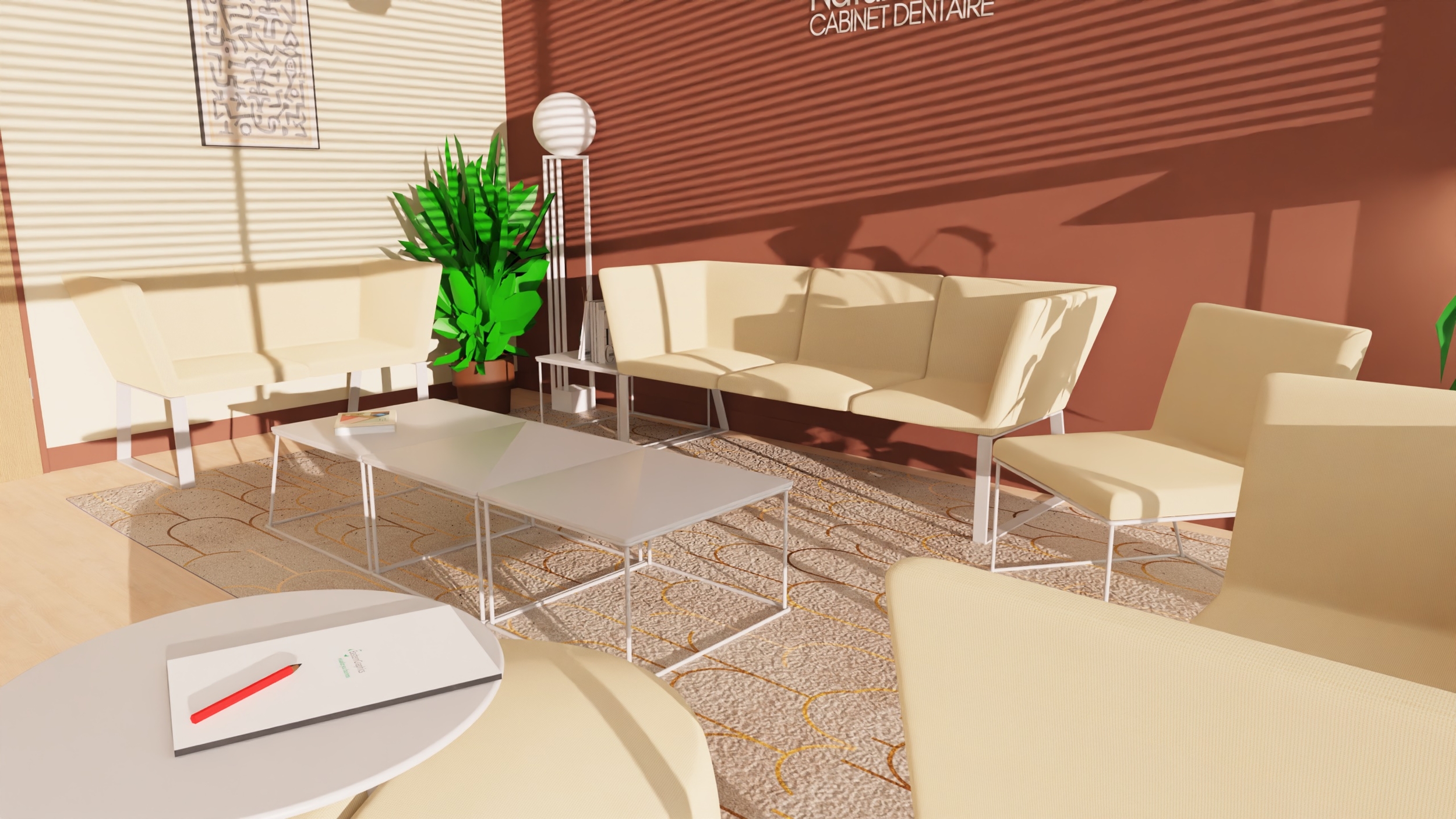 agencement 3d salle attente cabinet dentaire