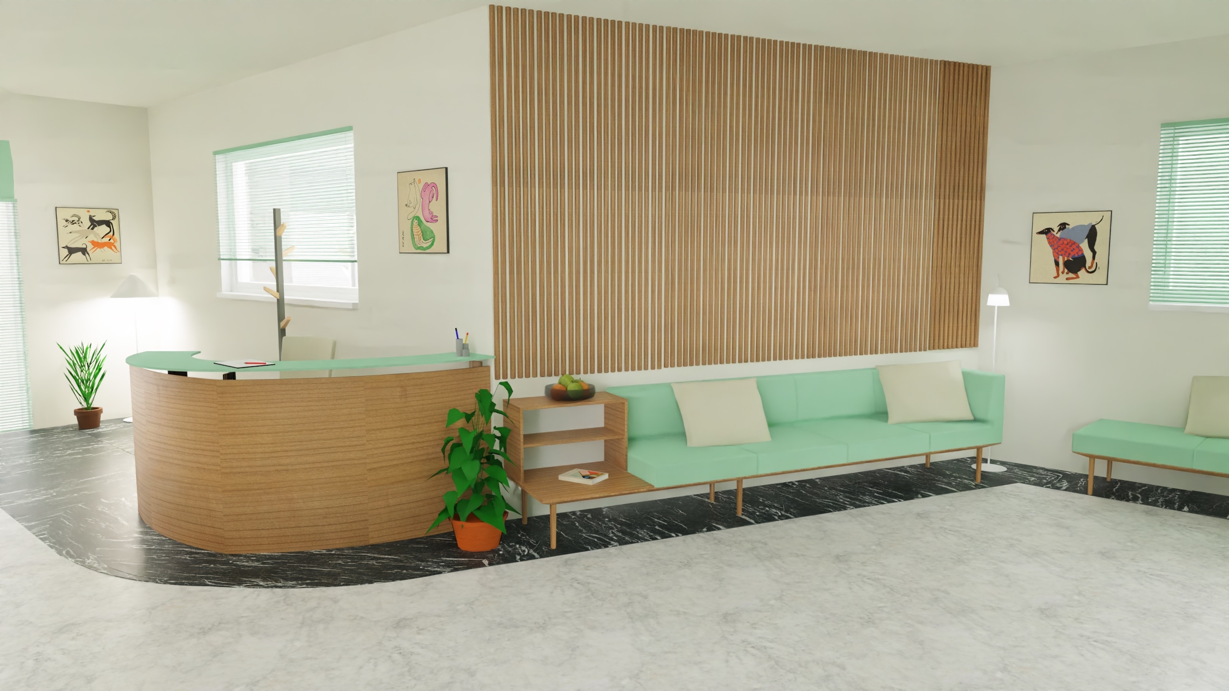 amenagement salle attente bois clinique veterinaire