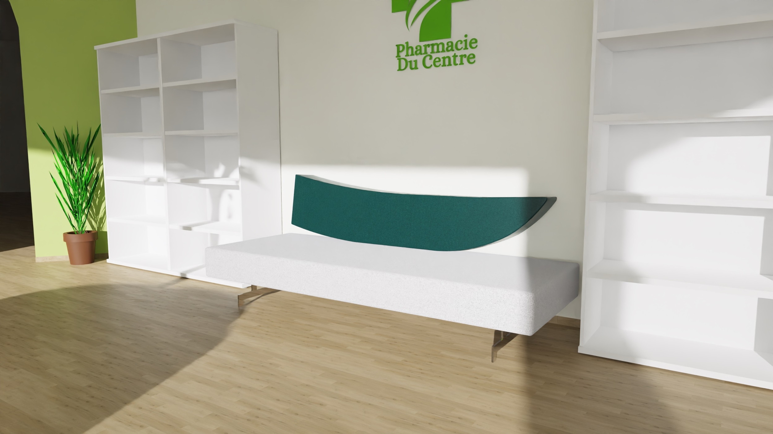 banquette vert amenagement espace nature soins pharmacie