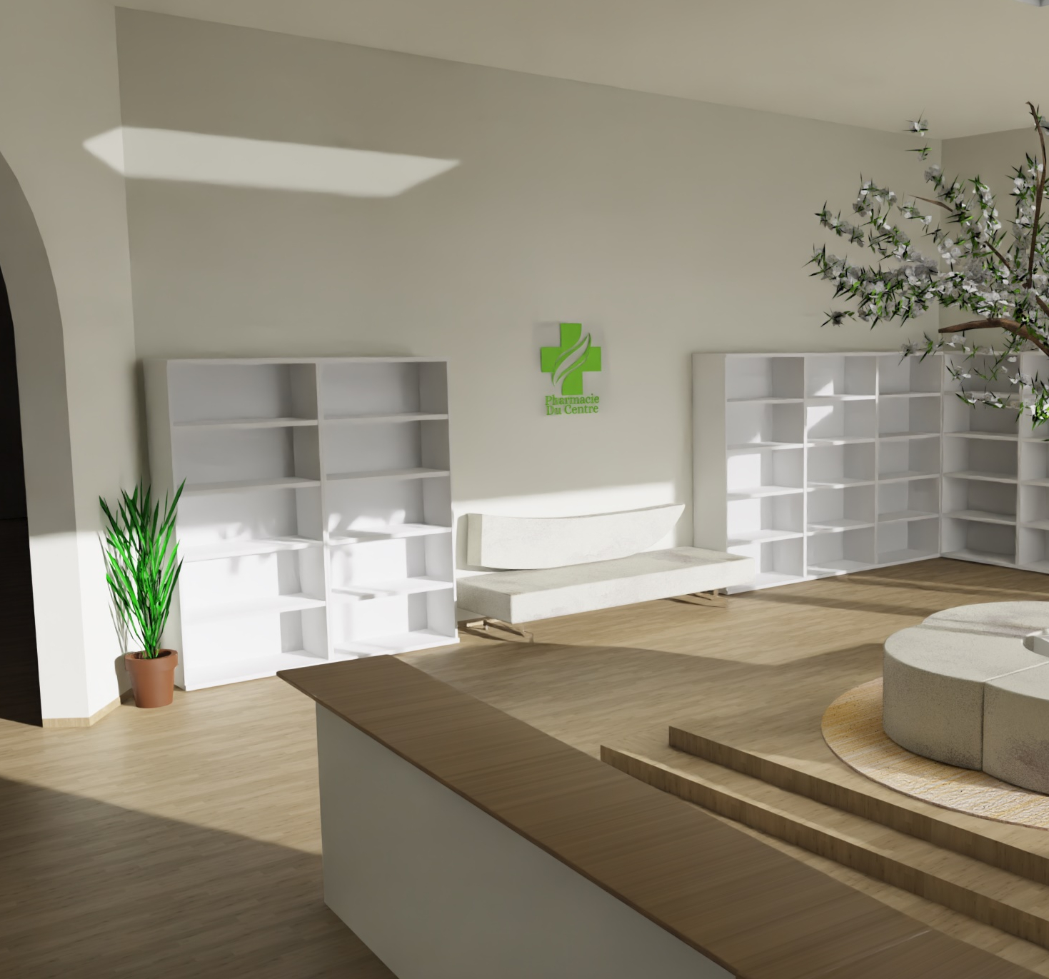 rayonnage espace accueil pharmacie boutique