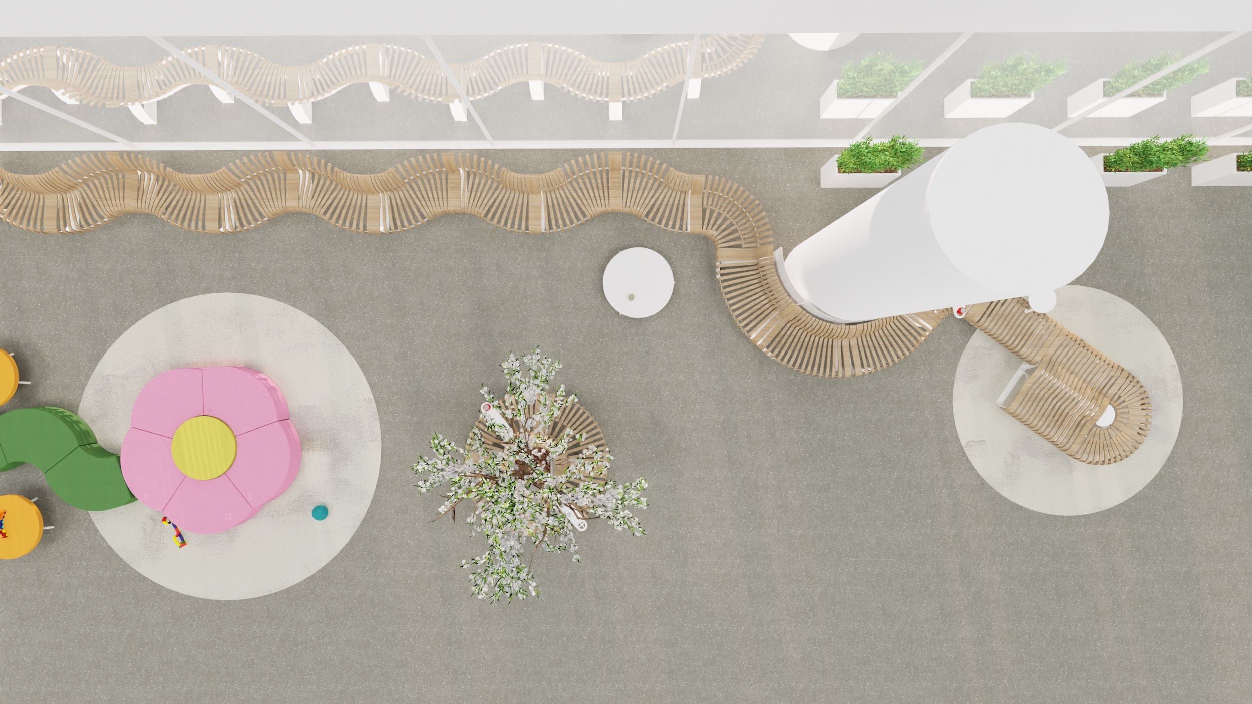 plan d amenagement 3d espace attente bois responsable design hopital clinique