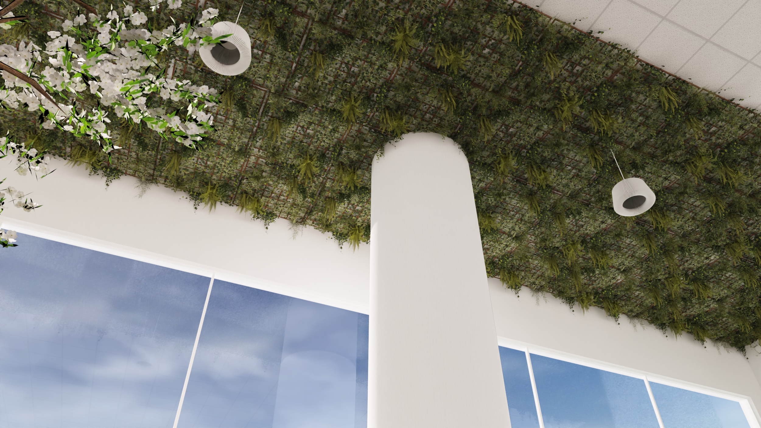 vegetalisation mur plante plafond hall accueil reception erp hopitaux