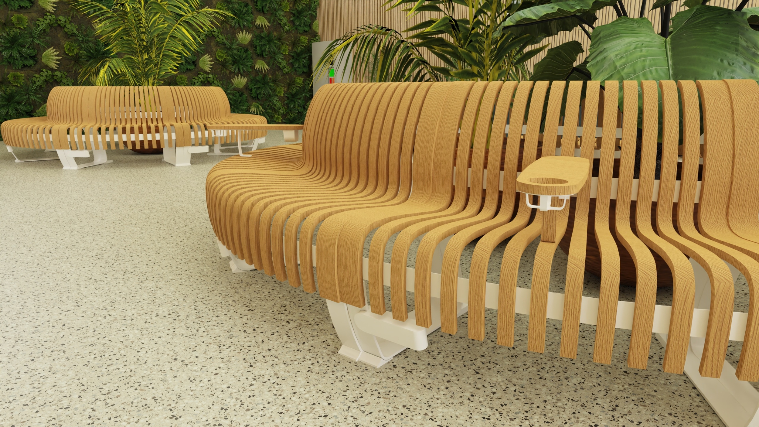 experience client transport banquette bois durable aeroport de montpellier