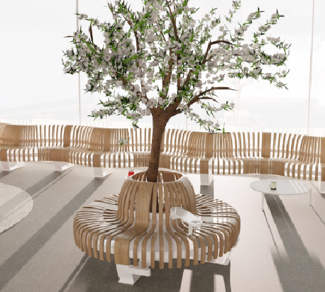 mobilier bois vegetalise arbre galerie commerciale