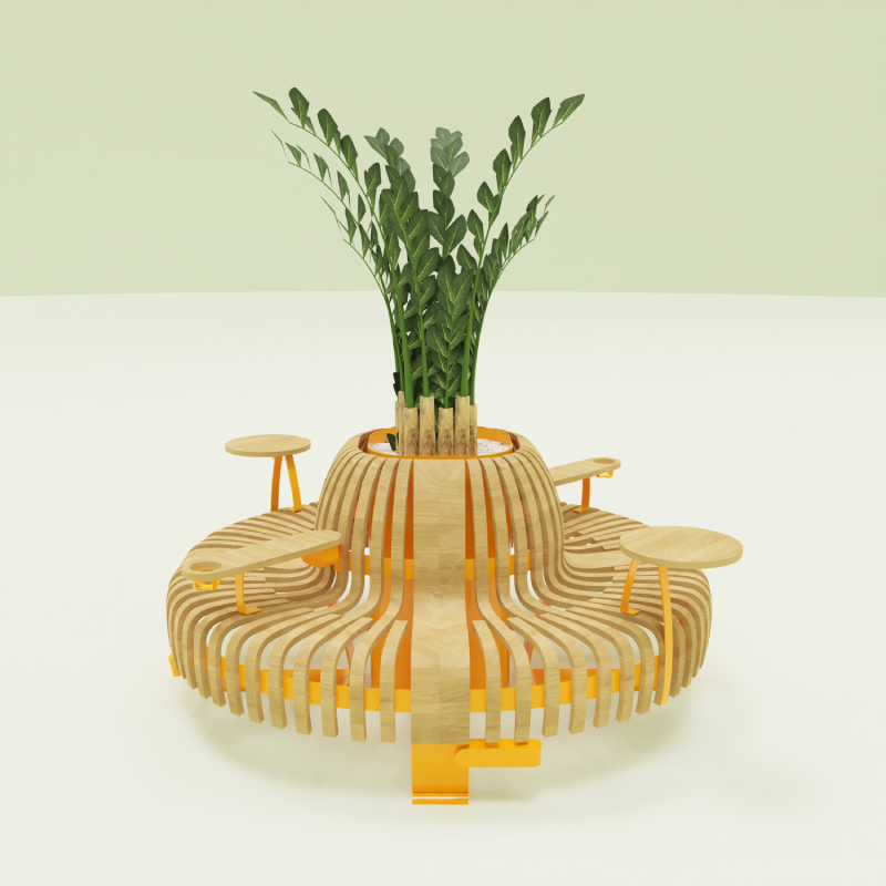 banquette ronde biophilique bois greenwood