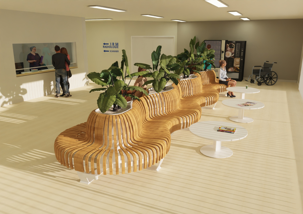 banquette bois salle attente radiologie