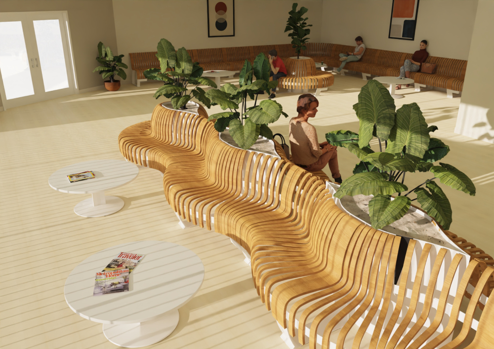 banquette bois salle attente vegetalise centre radiologie