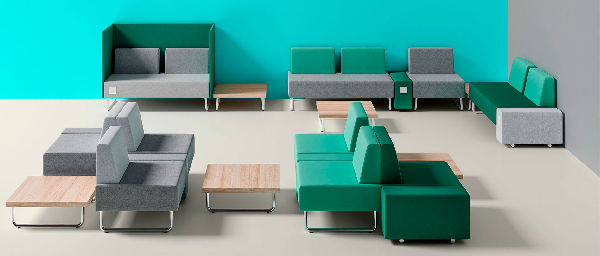Espace de COWORKING design HIGH TECH - fauteuil banquette hub connecté
