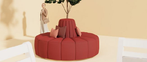 Banquette convexe ronde hôtel COCOON - D ext. 190cm - 4 à 5 assises