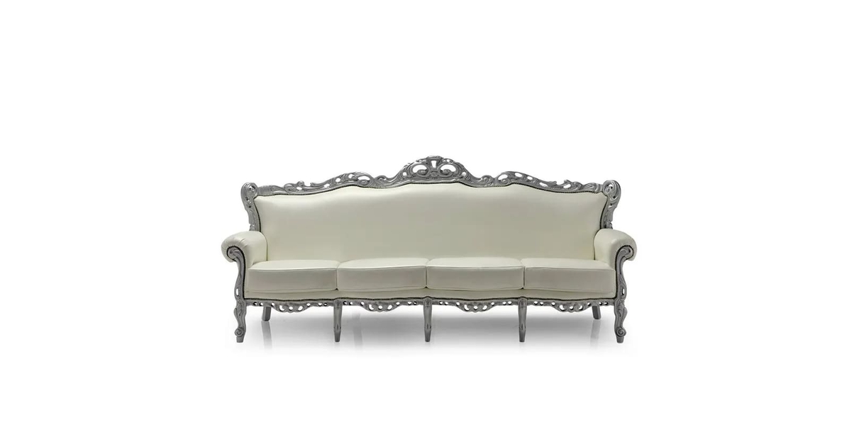 XXL Canapé Baroque de Salon or Blanc Rembourré 200cm Antique
