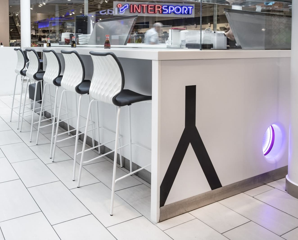 Chaise haute de bar tapissée DIAMS 77CM coque gaufrée