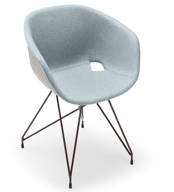 Fauteuil DIAMS tapissé avec coque gaufrée et pieds acier EIFFEL
