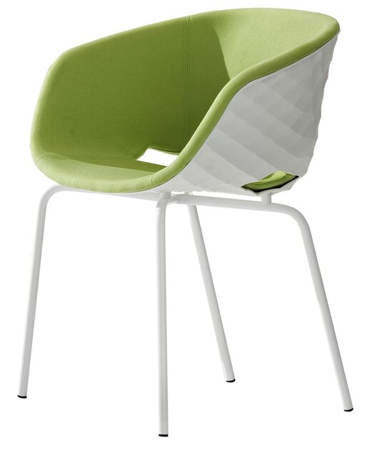 Fauteuil DIAMS tapissé avec coque gaufrée et pieds acier