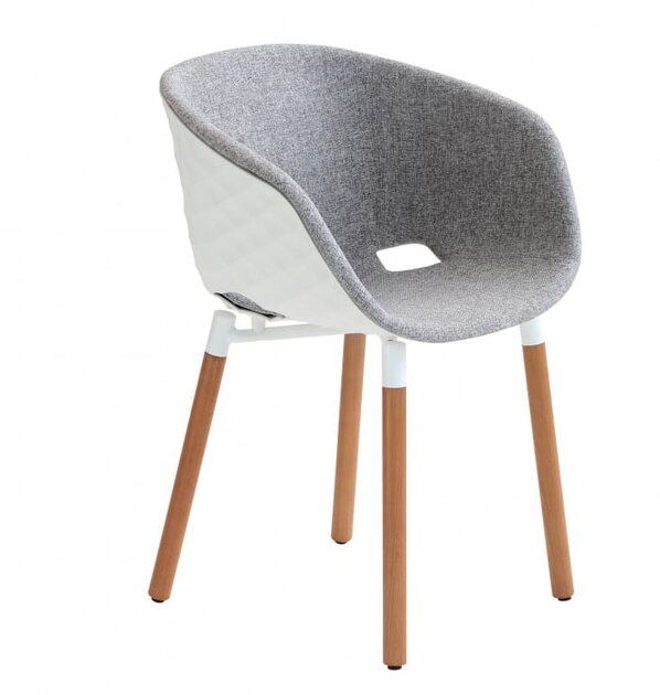Fauteuil DIAMS tapissé avec coque gaufrée et pieds bois scandinave