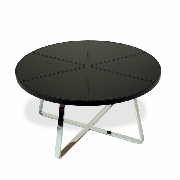 table basse ronde métal cuir salle dattente