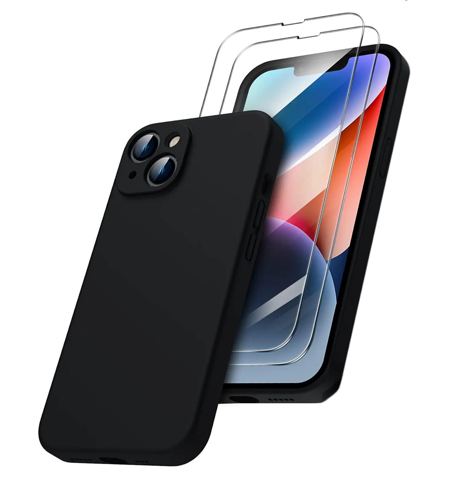 coque-silicone-iphone-14-plus-noir-2-verres-trempes-littleboutik