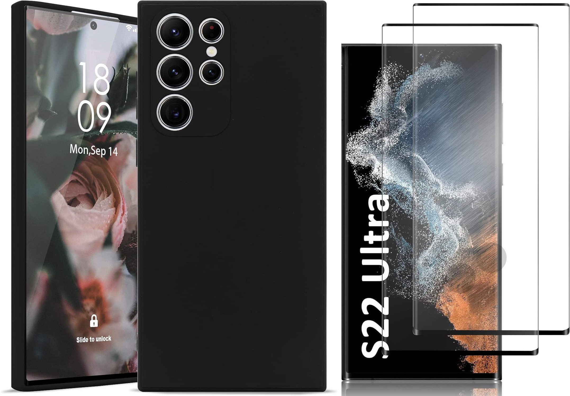 coque-noir-silicone-verre-trempe-x2-samsung-galaxy-s22-ultra-little-boutik