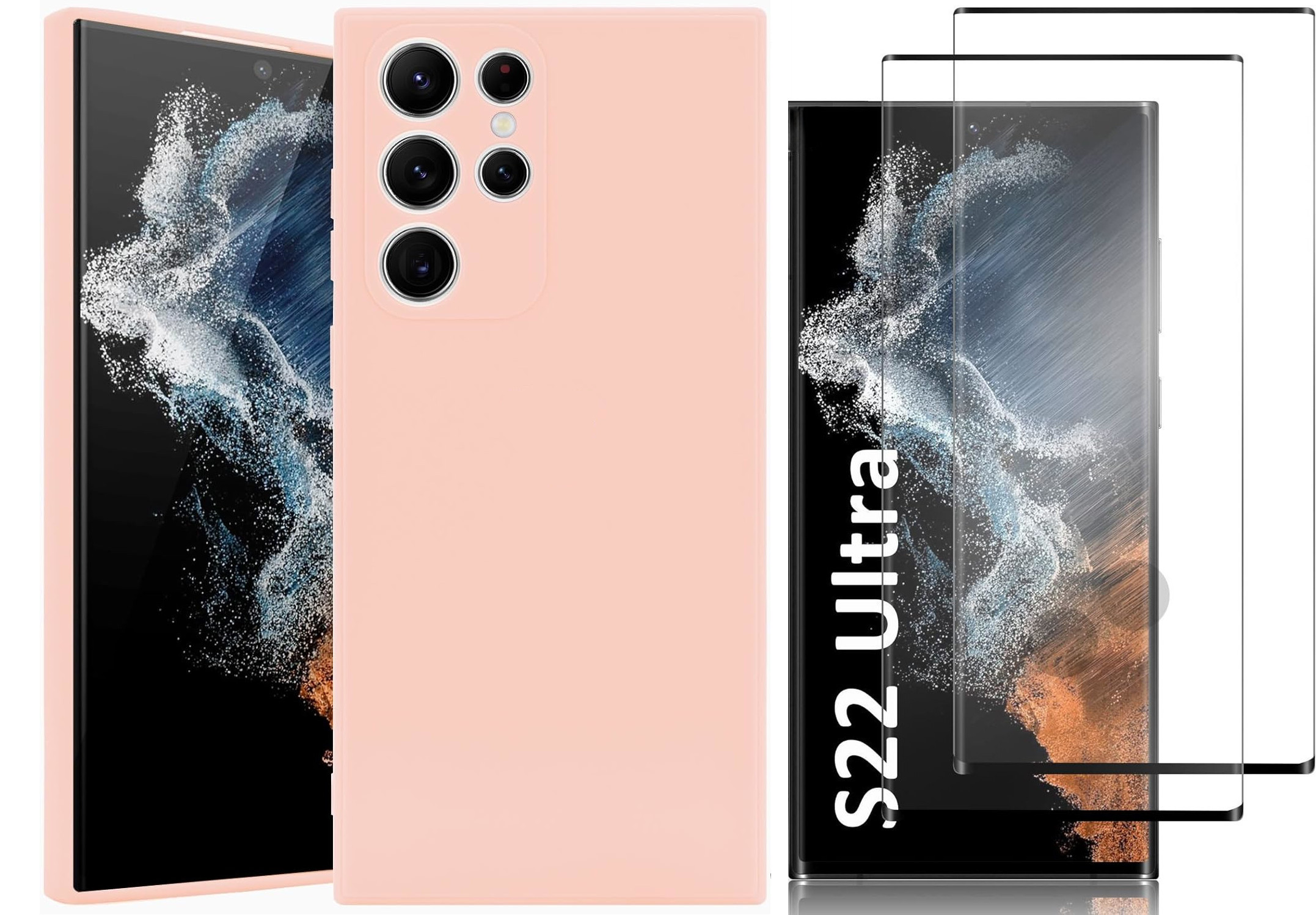 coque-rose-silicone-verre-trempe-x2-samsung-galaxy-s22-ultra-little-boutik