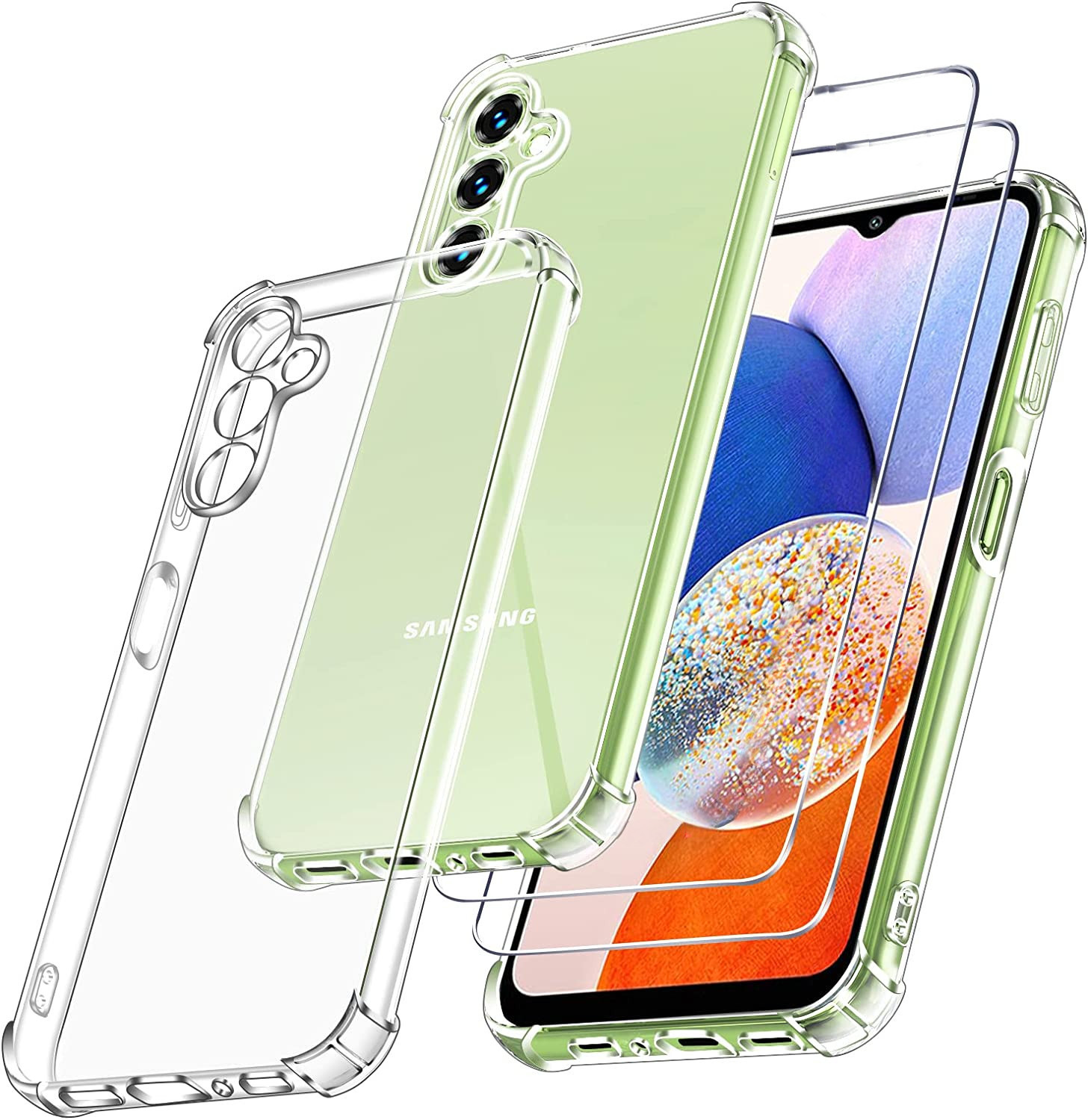 coque-silicone-transparente-4-coins-renforces-2-verres-trempes-samsung-a14-little-boutik