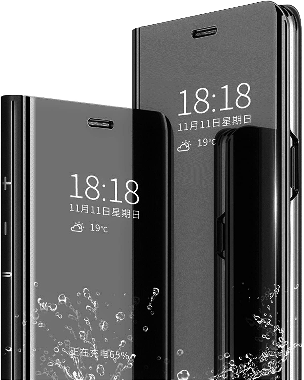 pour-samsung-s22-coque-rabat-mirroir-noir