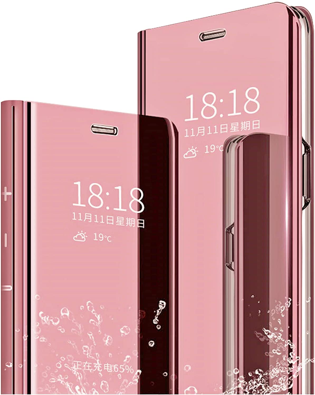 pour-samsung-s22-plus-5g-coque-rabat-mirroir-rose