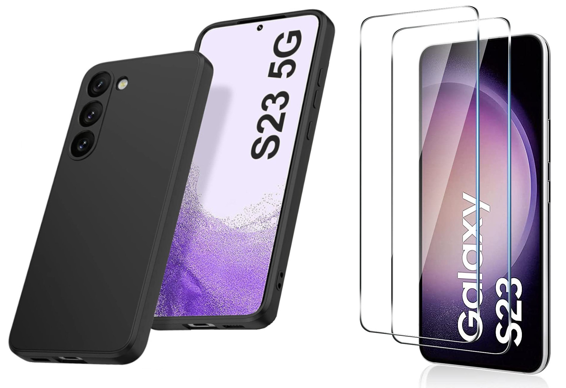 coque-pour-samsung-s23-silicone-noir-verre-trempe-x2