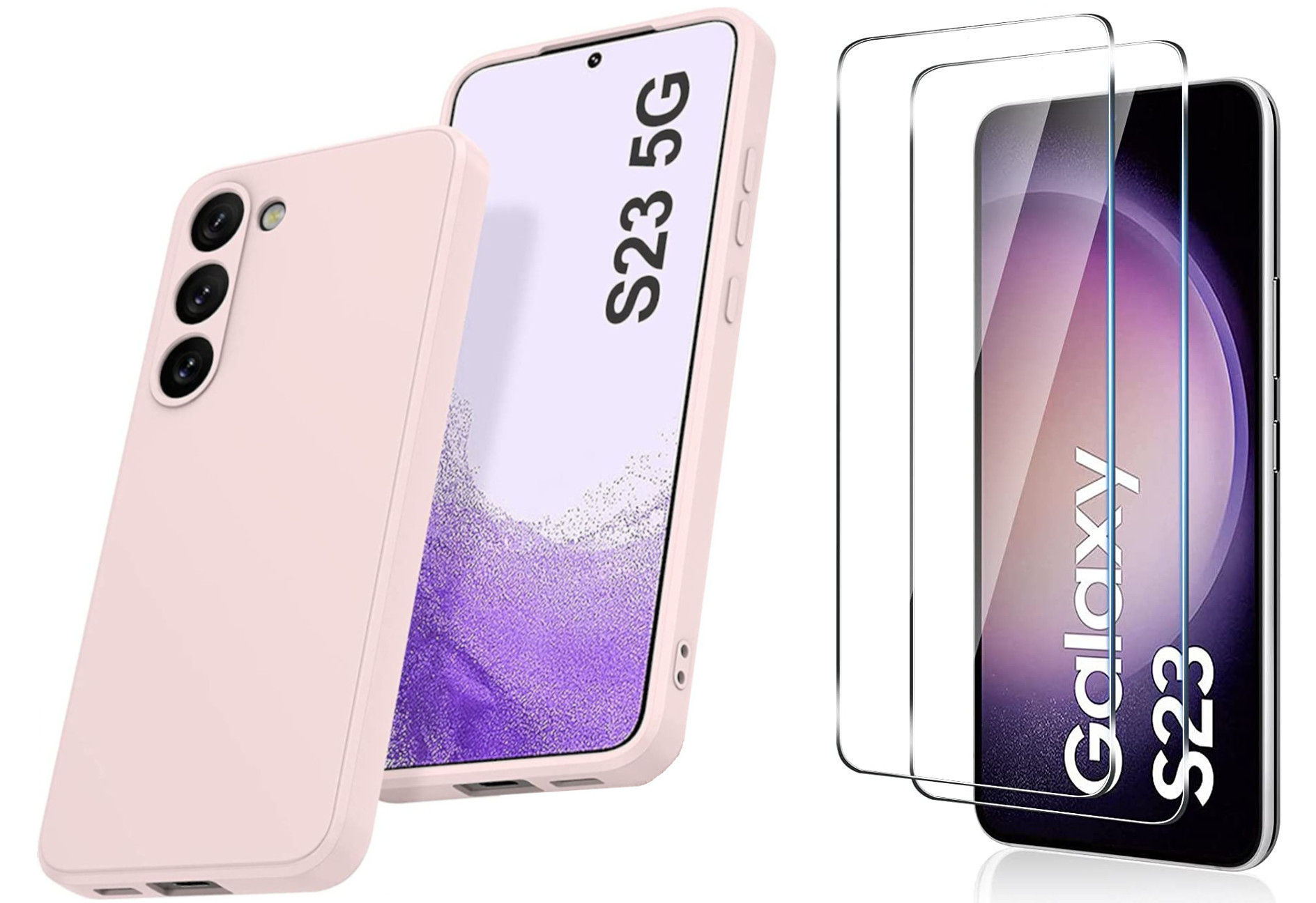 coque-pour-samsung-s23-silicone-rose-verre-trempe-x2