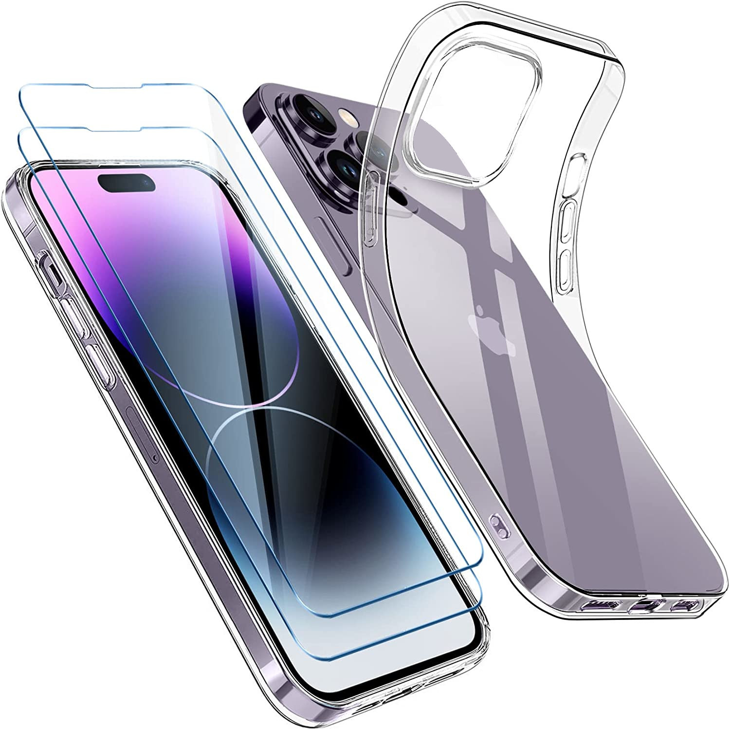 coque-silicone-iphone-14-pro-transparent-2-verres-trempes-littleboutik