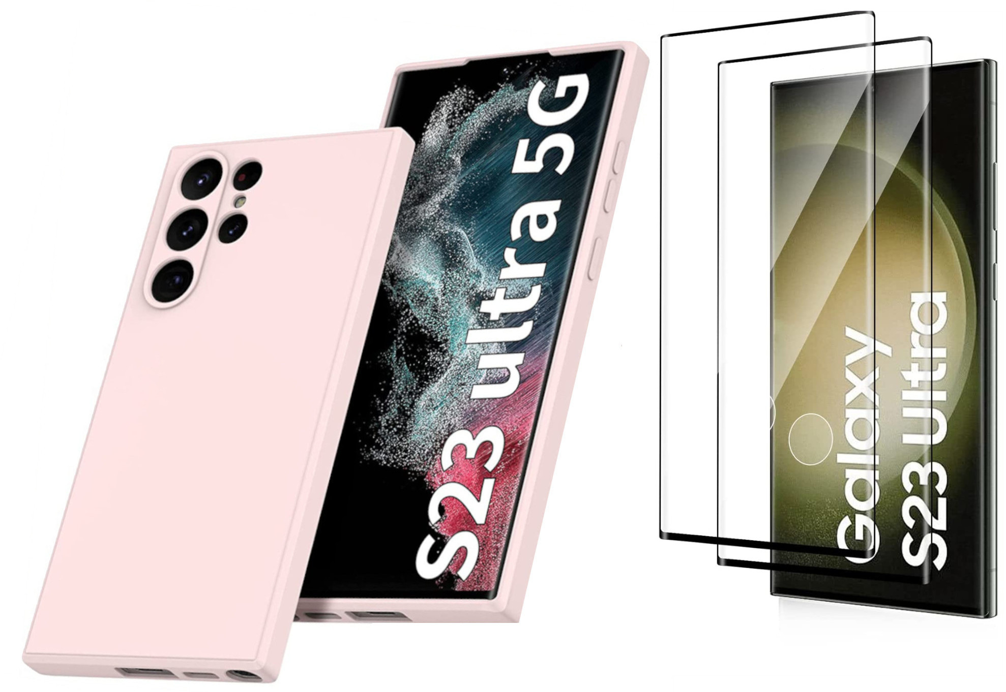 coque-rose-silicone-pour samsung-galaxy-s23-ultra-protection-ecran-x2-little-boutik