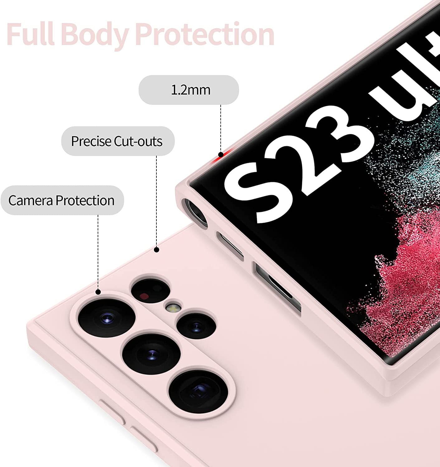 Coque Silicone Rose + Verre Trempe Pour Samsung Galaxy S23 Ultra