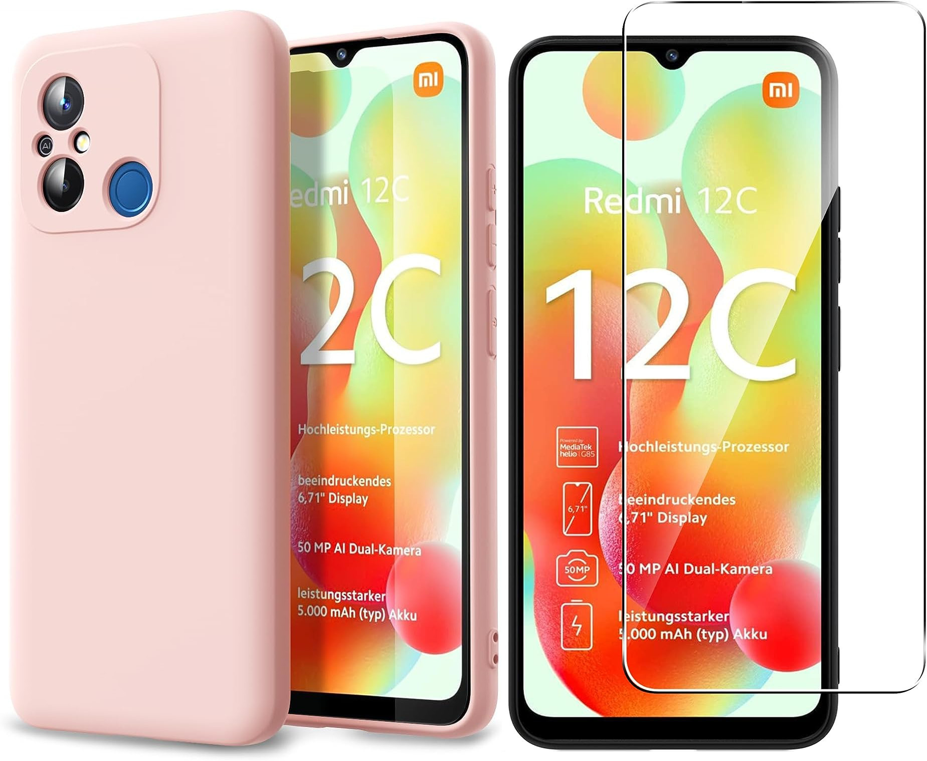 coque-rose-redmi-12c-verre-trempe-little-boutik