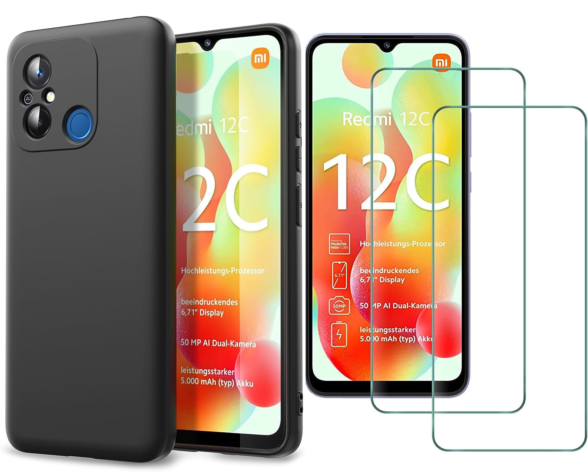 coque-noir-redmi-12c-verres-trempes-x2-little-boutik