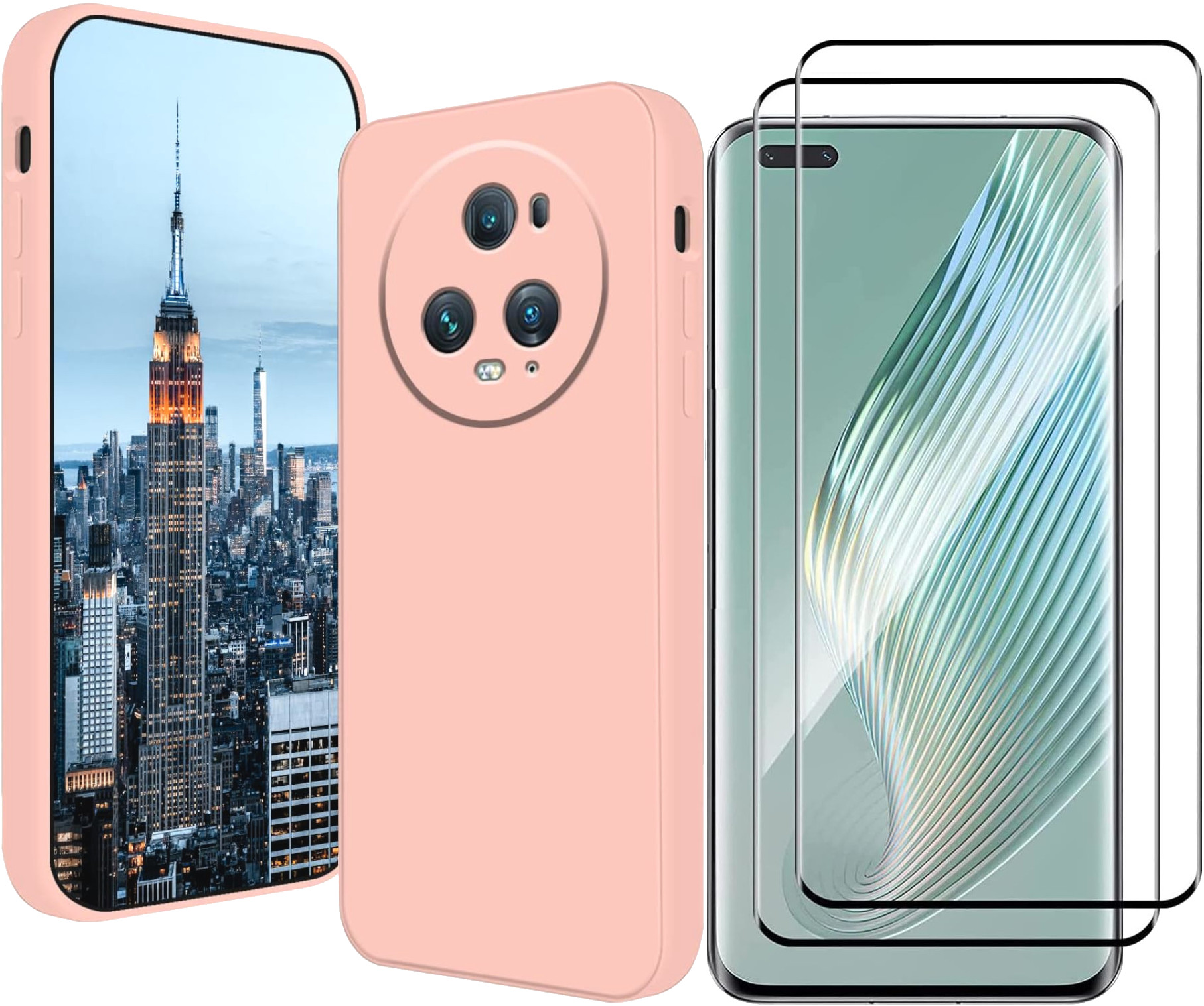 coque-rose-silicone-verre-trempe-x2-honor-magic-5-pro-little-boutik