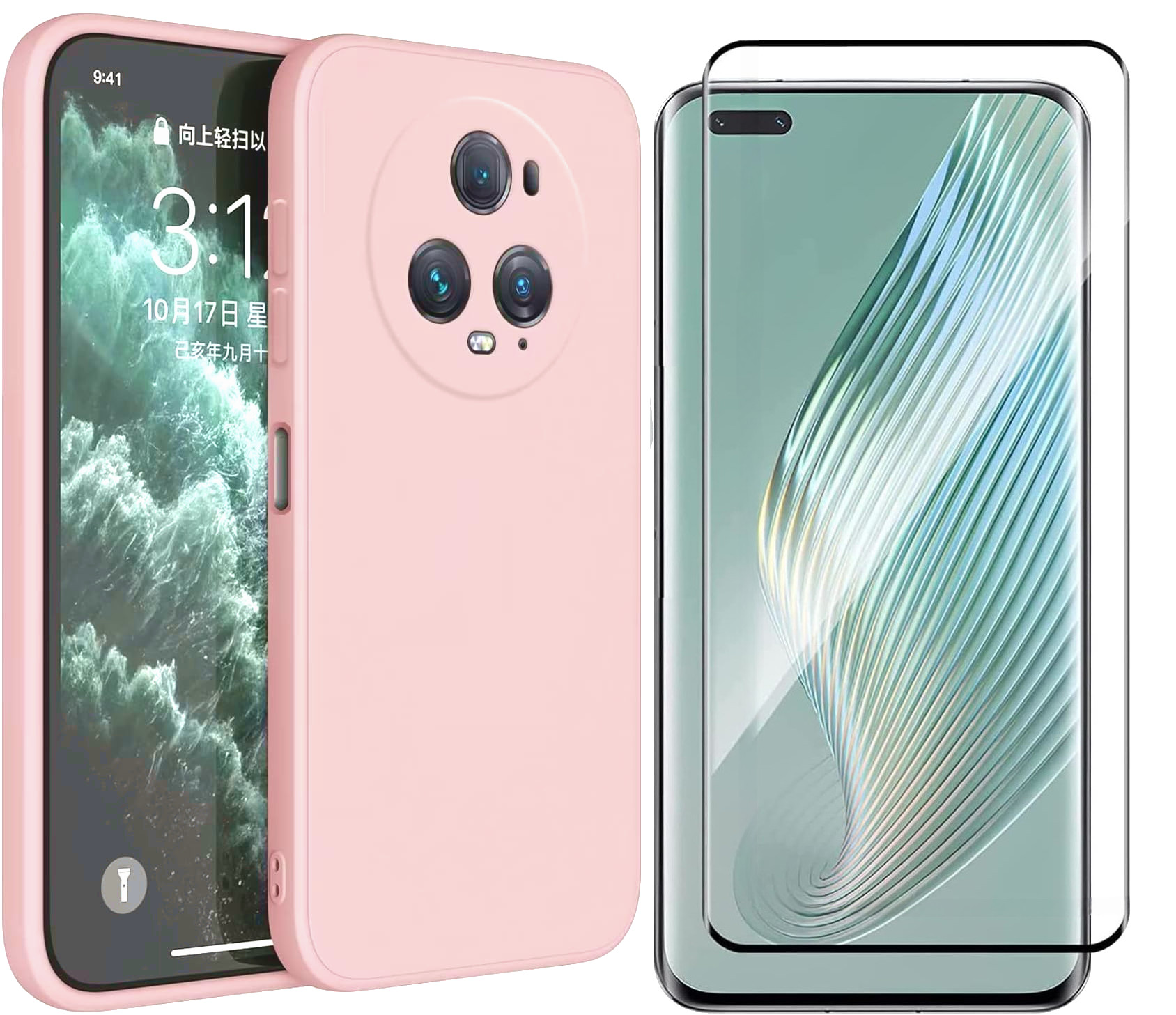 coque-rose-silicone-verre-trempe-honor-magic-5-pro-little-boutik